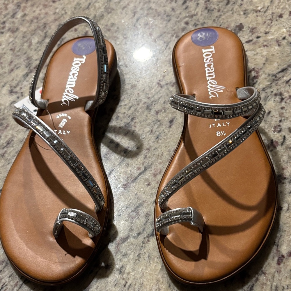 Bling Embellished Strappy Toe-Ring Sandals - Silver